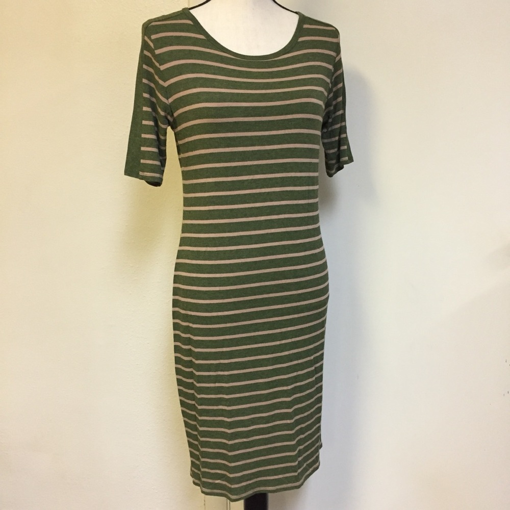 LuLaRoe Julia Dress Olive Green / Nude Tan